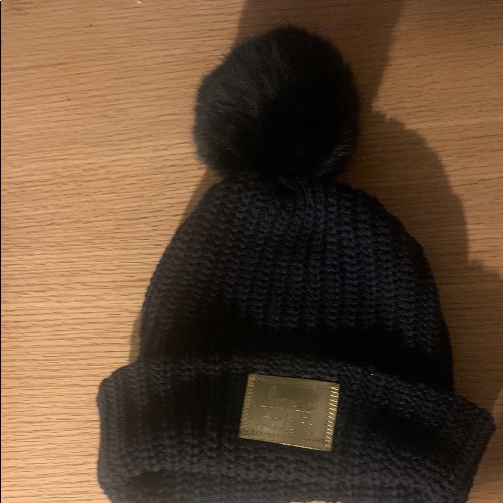 Love Your Melon Black Knit Beanie with Pom-Pom